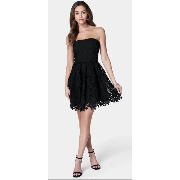 Sans Souci Dresses & Skirts - Sans Souci Women's Floral Lace Mini Dress Size Small Black Strapless New